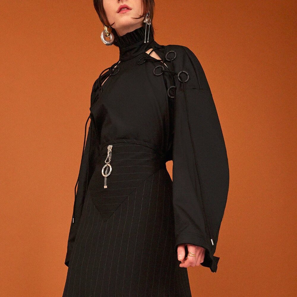 Ellery Rail Road Black Cotton Oversized Lace-Up Shirt